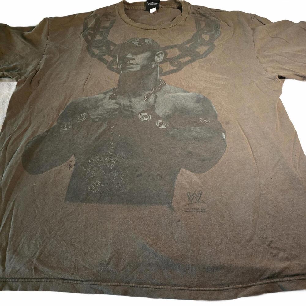 WWE John Cena Graphic Men's T-Shirt Brown Size Large